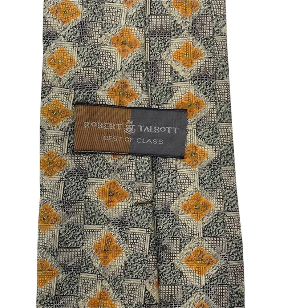 Robert Talbott Geometric Green and Orange Tie Imported Silk Made in USA